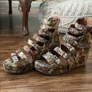 Jeffrey Campbell floral buckle wedges